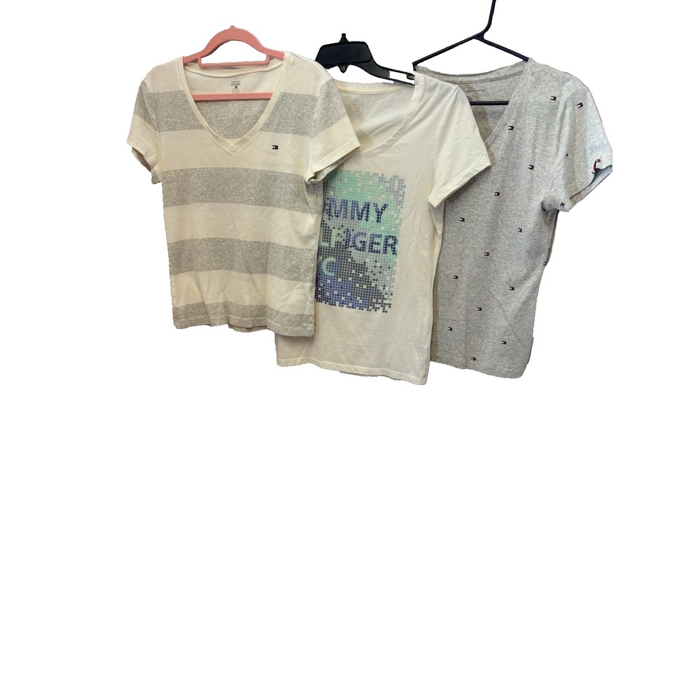 Lot 3 TOMMY HILFIGER Women's L Logo T-Shirts Short Sleeve Casual Y2K Style